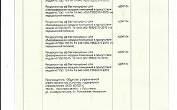 Сертификат СТ-1 на рециркуляторы УФ-бактерицидные